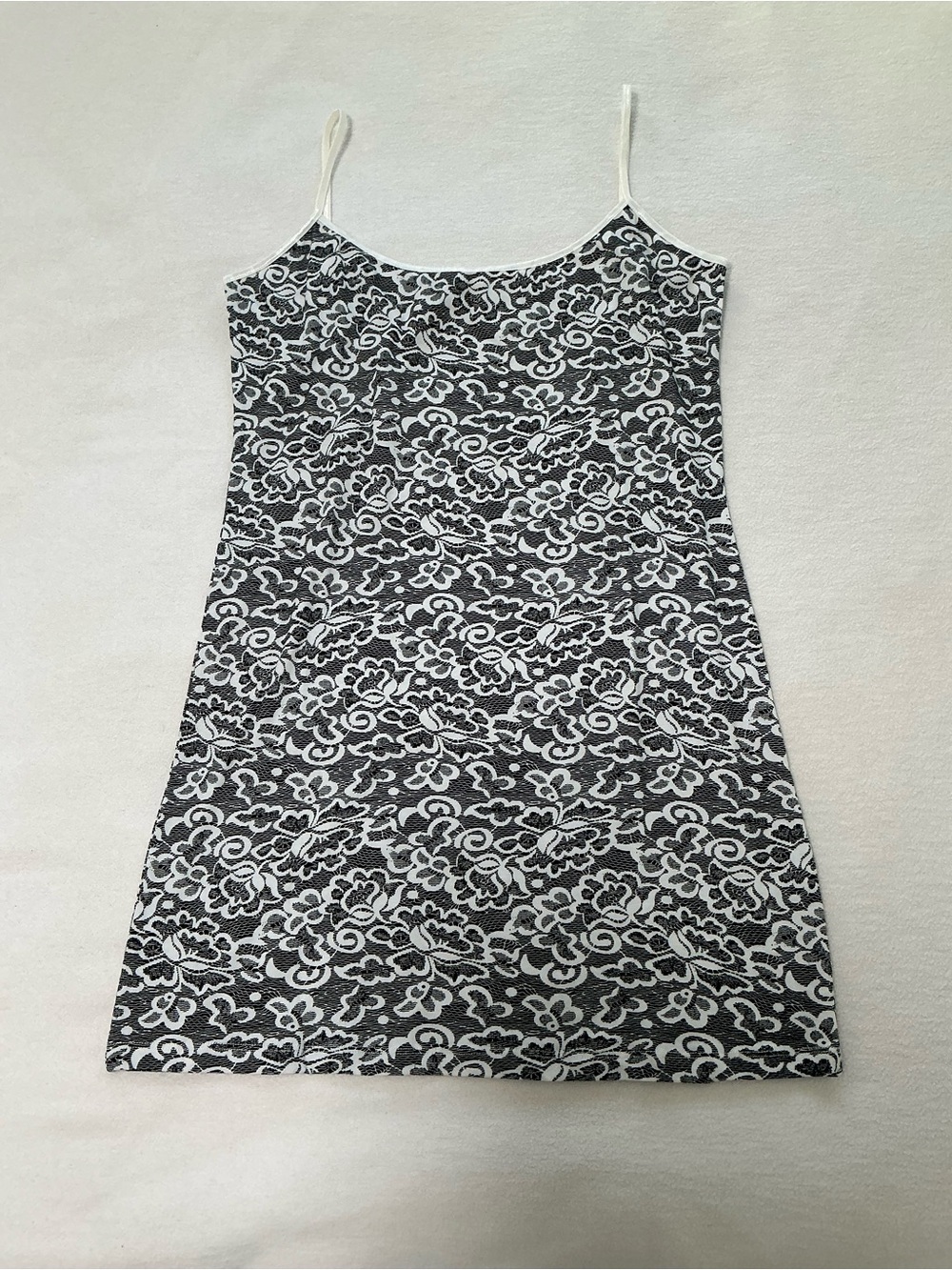 Rosio Black and White Lace-Print Spaghetti Strap Tank Top